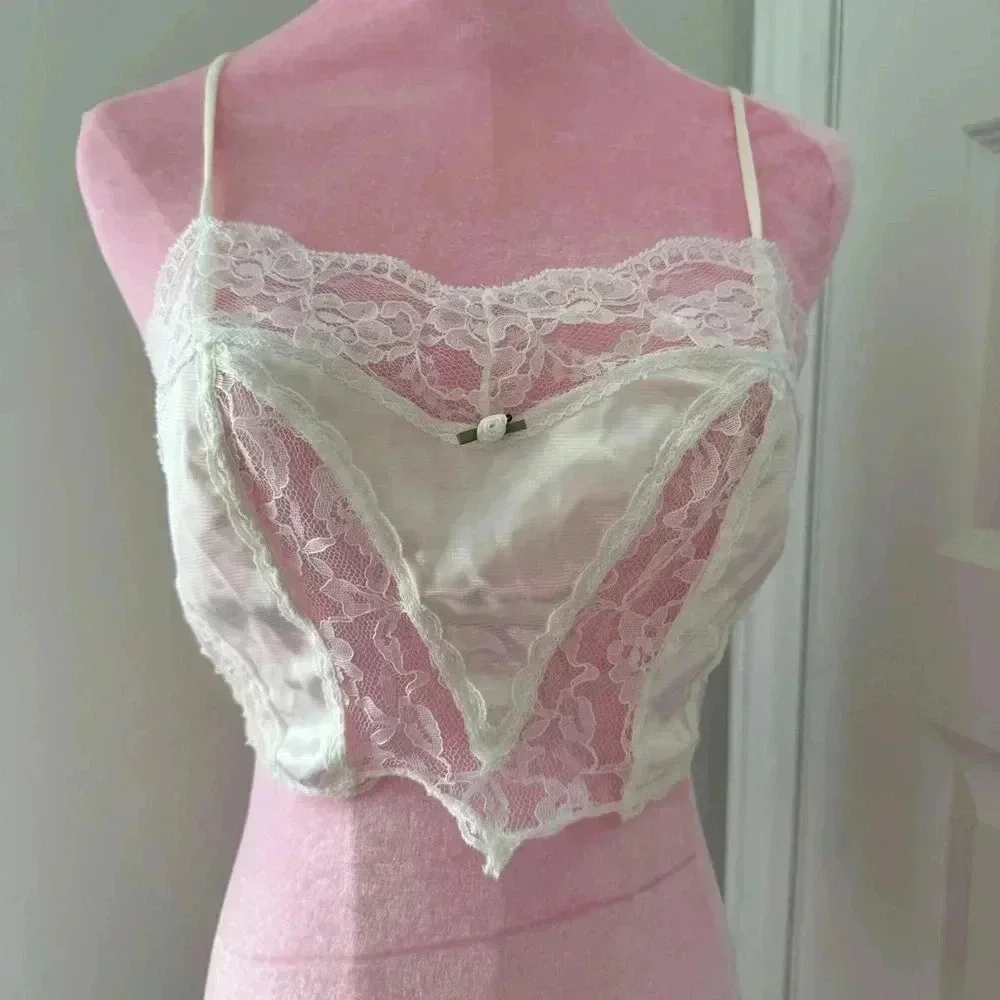 Vintage coquette  lace nylon top Marie Antoinette cottagecore 36 Fairycore - Picture 5 of 8